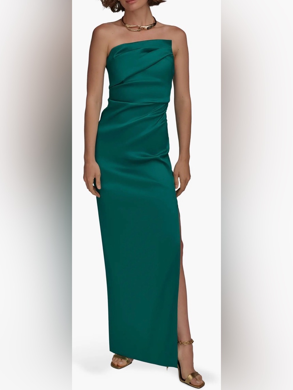 NEW Donna Karan New York Ruched Strapless Lawn Lwn emerald Green Gown Sz 4